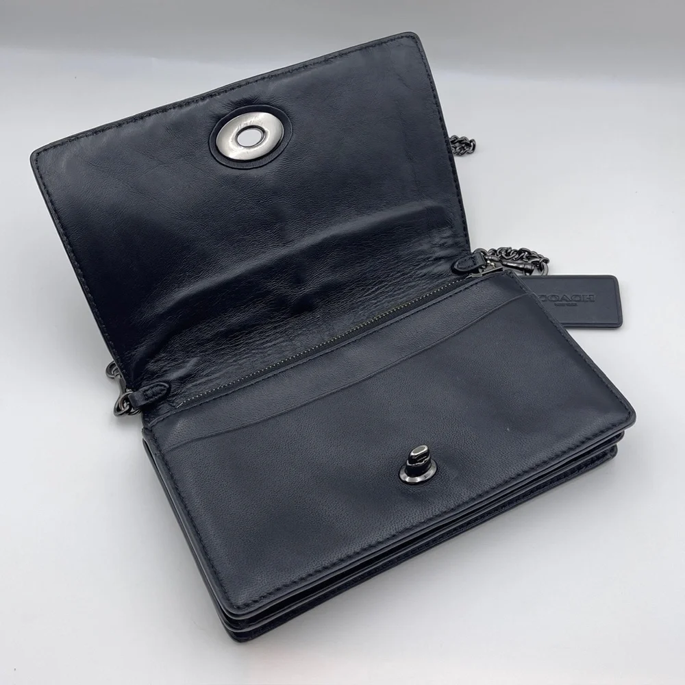 Coach foldover chain Clutch leather colorblock quilting rivets crossbody bag - Picture 5 of 15